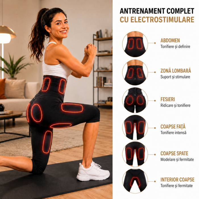 Pantaloni EMS cu Electrostimulare, Tonifiere Abdomen, Lombar, Fesieri si Coapse, Anticelulitic, Fitness Acasa, Antrenament 20 min/zi, Dama, Marimea L [4]