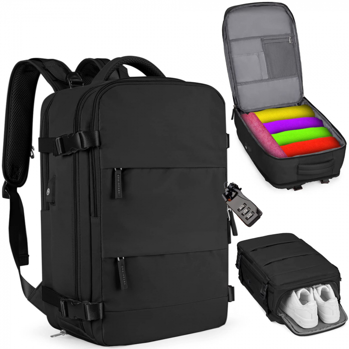 Rucsac de Dama pentru Calatorie, Compartiment Incaltaminte si Haine Umede, Laptop pana la 17", Impermeabil, Port USB, Cifru Antifurt, Ideal pentru Femei, Zboruri, Business sau Sport [1]