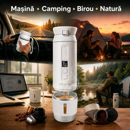 Aparat cafea portabil, Espressor 4in1 capsule Nespresso, Dolce Gusto, cafea macinata si ceai, 25 Bar, baterie 9600mAh, incalzire apa, pentru masina, camping, calatorii [3]