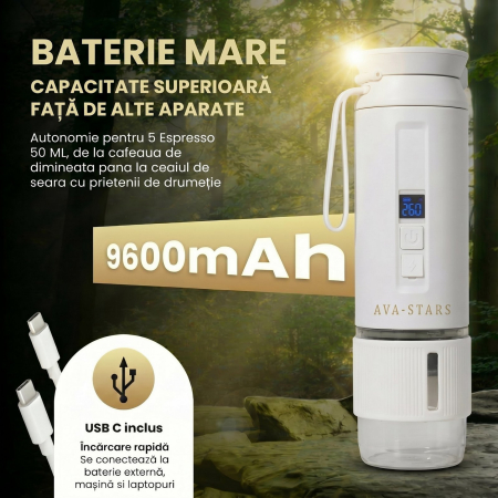 Aparat cafea portabil, Espressor 4in1 capsule Nespresso, Dolce Gusto, cafea macinata si ceai, 25 Bar, baterie 9600mAh, incalzire apa, pentru masina, camping, calatorii [7]