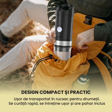 Aparat de cafea portabil, Cafea Macinata sau Capsule, Capacitate rezervor apa 100 ML, Incalzeste Apa, Incarcare USB Type C, Baterie 9600 mAh [6]