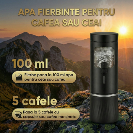 Aparat de cafea portabil AVA-STARS negru, espresso cu crema fina, fara prizа, baterie 9600mAh [2]