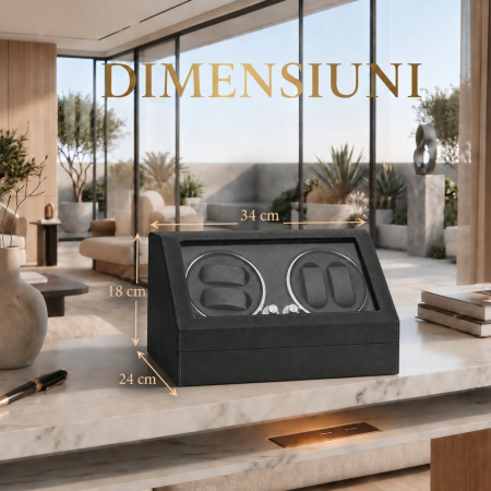 Cutie Ceasuri Automate, Rotator 4 Ceasuri Automatice si Spatiu Depozitare 6 Ceasuri Clasice, Watch Winder cu LED, Interior din Catifea, Exterior din Piele, Alimentare la Priza [8]