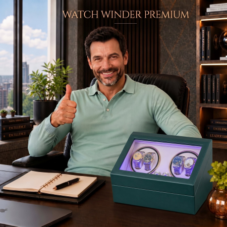 Cutie Ceasuri Automate, Rotator 4 Ceasuri Automatice si Spatiu Depozitare 6 Ceasuri Clasice, Watch Winder cu LED, Interior din Catifea, Exterior din Piele, Alimentare la Priza [1]