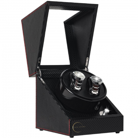 CUTII SI ACCESORII - Cutie de intors ceasuri automatice, watch winder 2, 4 moduri de rotatie, interior si exterior din piele, negru dungat