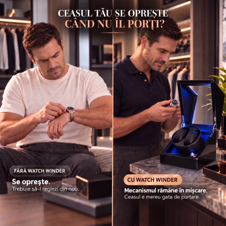 Cutie Intors Ceasuri Automatice, Rotator pentru 2 Ceasuri Automate, 4 programe presetate, Iluminare LED, Alimentare la Priza [2]