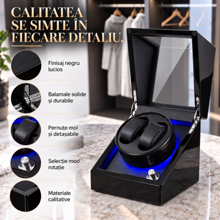 Cutie Intors Ceasuri Automatice, Rotator pentru 2 Ceasuri Automate, 4 programe presetate, Iluminare LED, Alimentare la Priza [3]