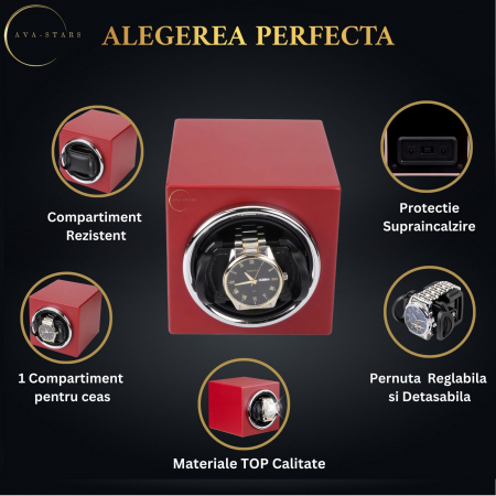Cutie intors ceas automatic, Luxury F1, 12, 5X11X11cm, Motor Silentios, Lemn [2]