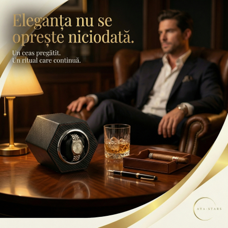 Cutie Întors Ceas Automatic,  Watch Winder Premium W147, 1 Program Automat de rotatie, Motor Silențios, Alimentare la Priză [3]