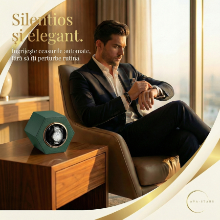 Cutie Întors Ceas Automatic,  Watch Winder Premium W147, 1 Program Automat de rotatie, Motor Silențios, Alimentare la Priză [1]