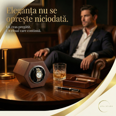 Cutie Întors Ceas Automatic,  Watch Winder Premium W147, 1 Program Automat de rotatie, Motor Silențios, Alimentare la Priză [3]