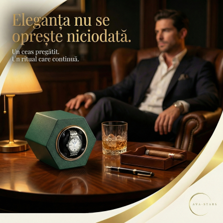 Cutie Întors Ceas Automatic,  Watch Winder Premium W147, 1 Program Automat de rotatie, Motor Silențios, Alimentare la Priză [3]