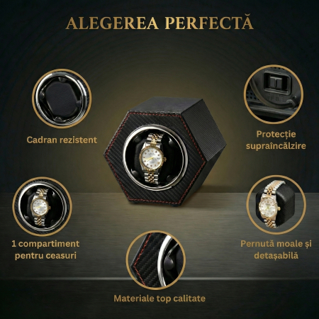 Cutie Întors Ceas Automatic,  Watch Winder Premium W147, 1 Program Automat de rotatie, Motor Silențios, Alimentare la Priză [2]
