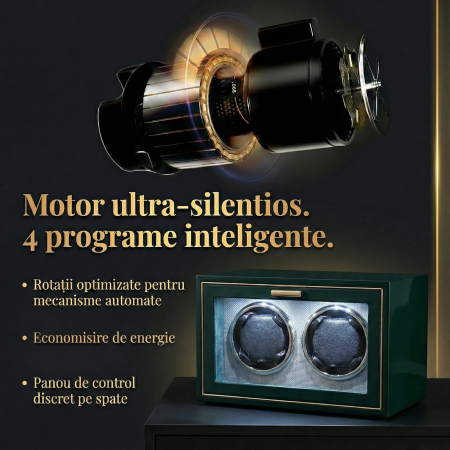 Cutie Intors Ceasuri Automate, Watch Winder Premium W165, 4 Programe, Lumini LED, Exterior din Lemn, Interior Catifea, Alimentare la Priza [2]