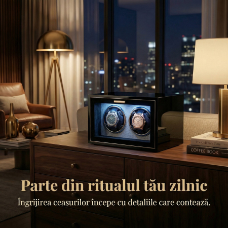 Cutie Intors Ceasuri Automate, Watch Winder Premium W165, 4 Programe, Lumini LED, Exterior din Lemn, Interior Catifea, Alimentare la Priza [6]