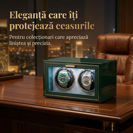 Cutie Intors Ceasuri Automate, Watch Winder Premium W165, 4 Programe, Lumini LED, Exterior din Lemn, Interior Catifea, Alimentare la Priza [1]