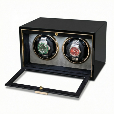 CUTII SI ACCESORII - Cutie Intors Ceasuri Automate, Watch Winder Premium W165, 4 Programe, Lumini LED, Exterior din Lemn, Interior Catifea, Alimentare la Priza