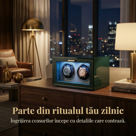Cutie Intors Ceasuri Automate, Watch Winder Premium W165, 4 Programe, Lumini LED, Exterior din Lemn, Interior Catifea, Alimentare la Priza [6]