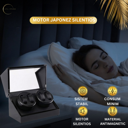 Cutie intors ceasuri automatice, Caseta din lemn cu rotator pentru 4 ceasuri automatice, exterior lacuit [1]