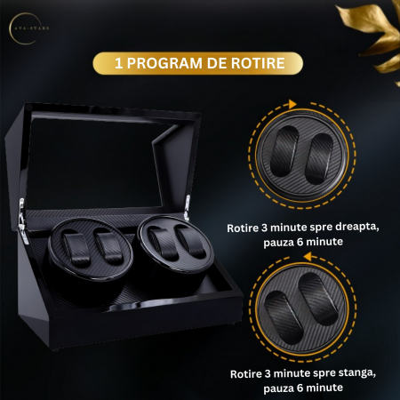 Cutie intors ceasuri automatice, Caseta din lemn cu rotator pentru 4 ceasuri automatice, exterior lacuit [3]