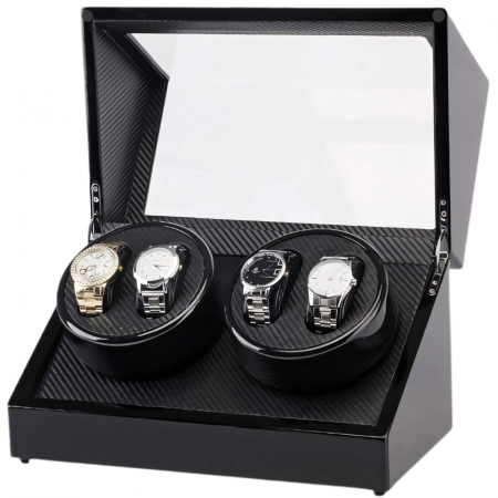 CUTII SI ACCESORII - Cutie intors ceasuri automatice, Caseta din lemn cu rotator pentru 4 ceasuri automatice, exterior lacuit