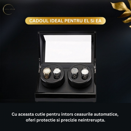 Cutie intors ceasuri automatice, Caseta din lemn cu rotator pentru 4 ceasuri automatice, exterior lacuit [5]