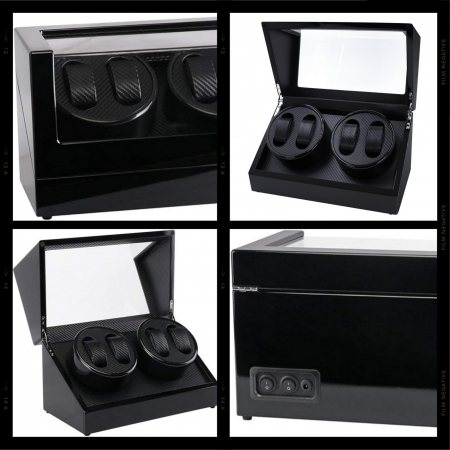 Cutie intors ceasuri automatice, Caseta din lemn cu rotator pentru 4 ceasuri automatice, exterior lacuit [6]