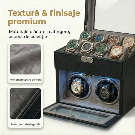 Cutie intors ceasuri automatice, Interior Catifea si Exterior din Piele, Inchidere cu Cheie, Ava-Stars ® [6]