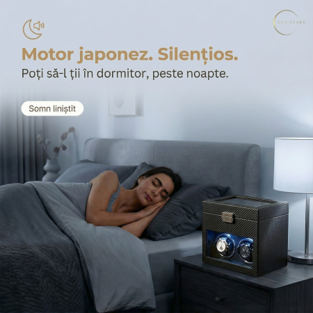 Cutie intors ceasuri automatice, Interior Catifea si Exterior din Piele, Inchidere cu Cheie, Ava-Stars ® [4]