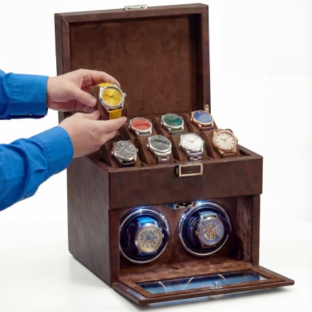 CUTII SI ACCESORII - Cutie intors ceasuri automatice, Interior Catifea si Exterior din Piele, Inchidere cu Cheie, Ava-Stars ®