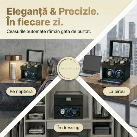 Cutie intors ceasuri automatice, Interior Catifea si Exterior din Piele, Inchidere cu Cheie, Ava-Stars ® [2]