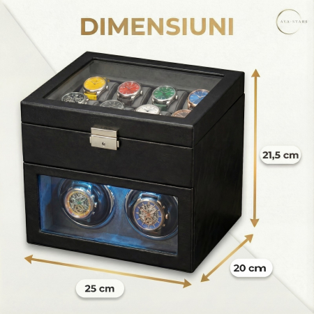 Cutie intors ceasuri automatice, Interior Catifea si Exterior din Piele, Inchidere cu Cheie, Ava-Stars ® [7]