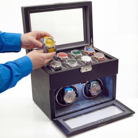 CUTII SI ACCESORII - Cutie intors ceasuri automatice, Interior Catifea si Exterior din Piele, Inchidere cu Cheie, Ava-Stars ®