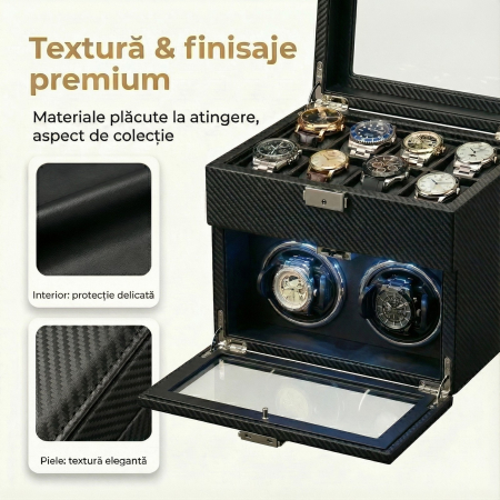 Cutie intors ceasuri automatice, Interior Catifea si Exterior din Piele, Inchidere cu Cheie, Ava-Stars ® [6]