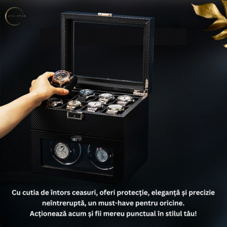 Cutie intors ceasuri automatice, Interior Catifea si Exterior din Piele, Inchidere cu Cheie, Ava-Stars ® [4]