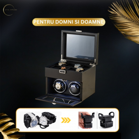 Cutie intors ceasuri automatice, Interior Catifea si Exterior din Piele, Inchidere cu Cheie, Ava-Stars ® [3]