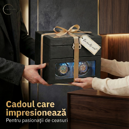 Cutie intors ceasuri automatice, Interior Catifea si Exterior din Piele, Inchidere cu Cheie, Ava-Stars ® [5]