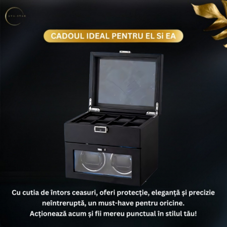 Cutie intors ceasuri automatice, Interior Catifea si Exterior din Piele, Inchidere cu Cheie, Ava-Stars ® [4]