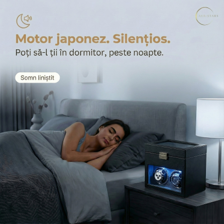 Cutie intors ceasuri automatice, Interior Catifea si Exterior din Piele, Inchidere cu Cheie, Ava-Stars ® [4]