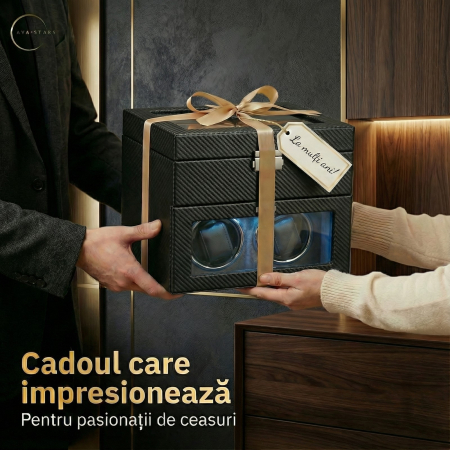 Cutie intors ceasuri automatice, Interior Catifea si Exterior din Piele, Inchidere cu Cheie, Ava-Stars ® [5]