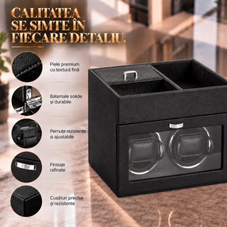 Cutie intors ceasuri automatice, Interior din Catifea si Exterior din Piele [4]