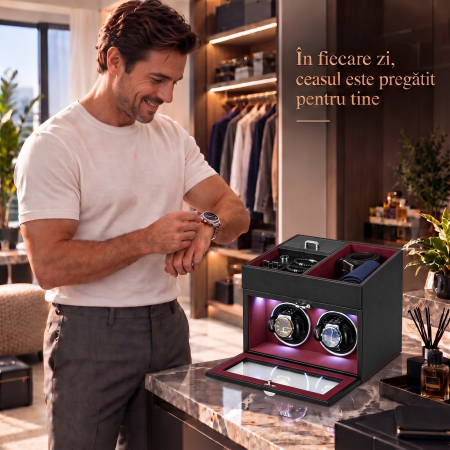 Cutie intors ceasuri automatice, Interior din Catifea si Exterior din Piele [7]