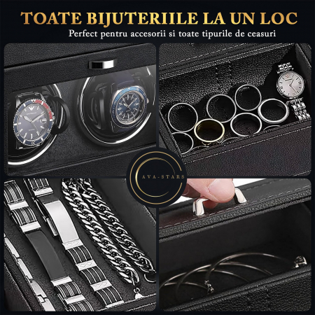 Cutie intors ceasuri automatice, Interior din Catifea si Exterior din Piele [4]