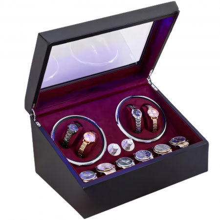 CUTII SI ACCESORII - Cutie intors ceasuri automatice, Luxury 4+6, Ava-Stars ®, Interior cu LED, Exterior Piele