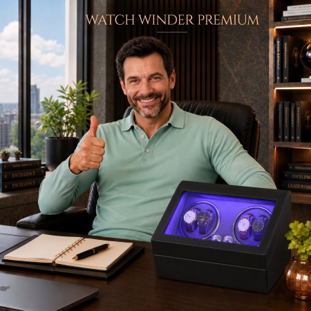 Cutie Ceasuri Automate, Rotator 4 Ceasuri Automatice si Spatiu Depozitare 6 Ceasuri Clasice, Watch Winder cu LED, Interior din Catifea, Exterior din Piele, Alimentare la Priza [1]