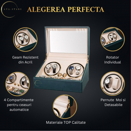 Cutie intors ceasuri automatice, Luxury 4+6, Ava-Stars ®, Interior cu LED, Exterior Piele [2]