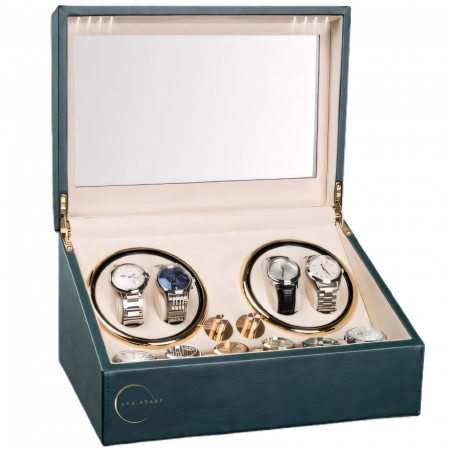 CUTII SI ACCESORII - Cutie intors ceasuri automatice, Luxury 4+6, Ava-Stars ®, Interior cu LED, Exterior Piele