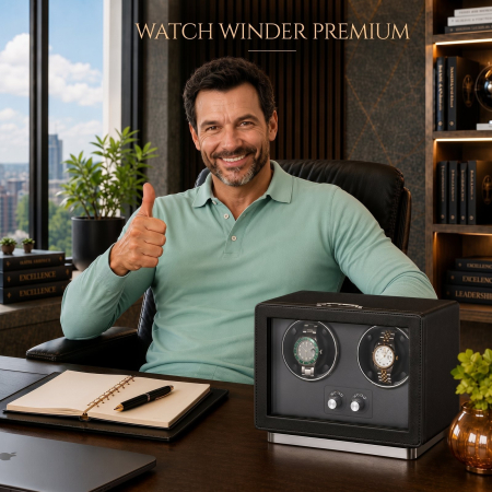 Cutie Intors Ceasuri Automatice, Watch Winder Premium W161, Rotator pentru 2 Ceasuri Automate cu 4 programe presetate, Iluminare LED, Alimentare la Priza sau Baterii [1]