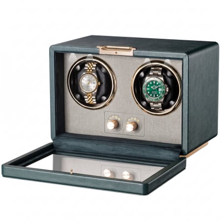 CUTII SI ACCESORII - Cutie Intors Ceasuri Automatice, Watch Winder Premium W161, Rotator pentru 2 Ceasuri Automate cu 4 programe presetate, Iluminare LED, Alimentare la Priza sau Baterii