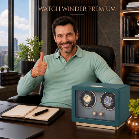 Cutie Intors Ceasuri Automatice, Watch Winder Premium W161, Rotator pentru 2 Ceasuri Automate cu 4 programe presetate, Iluminare LED, Alimentare la Priza sau Baterii [1]